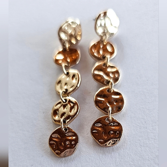 Vintage Jewelry - Designer Gold Round Texture Dangle Earrings